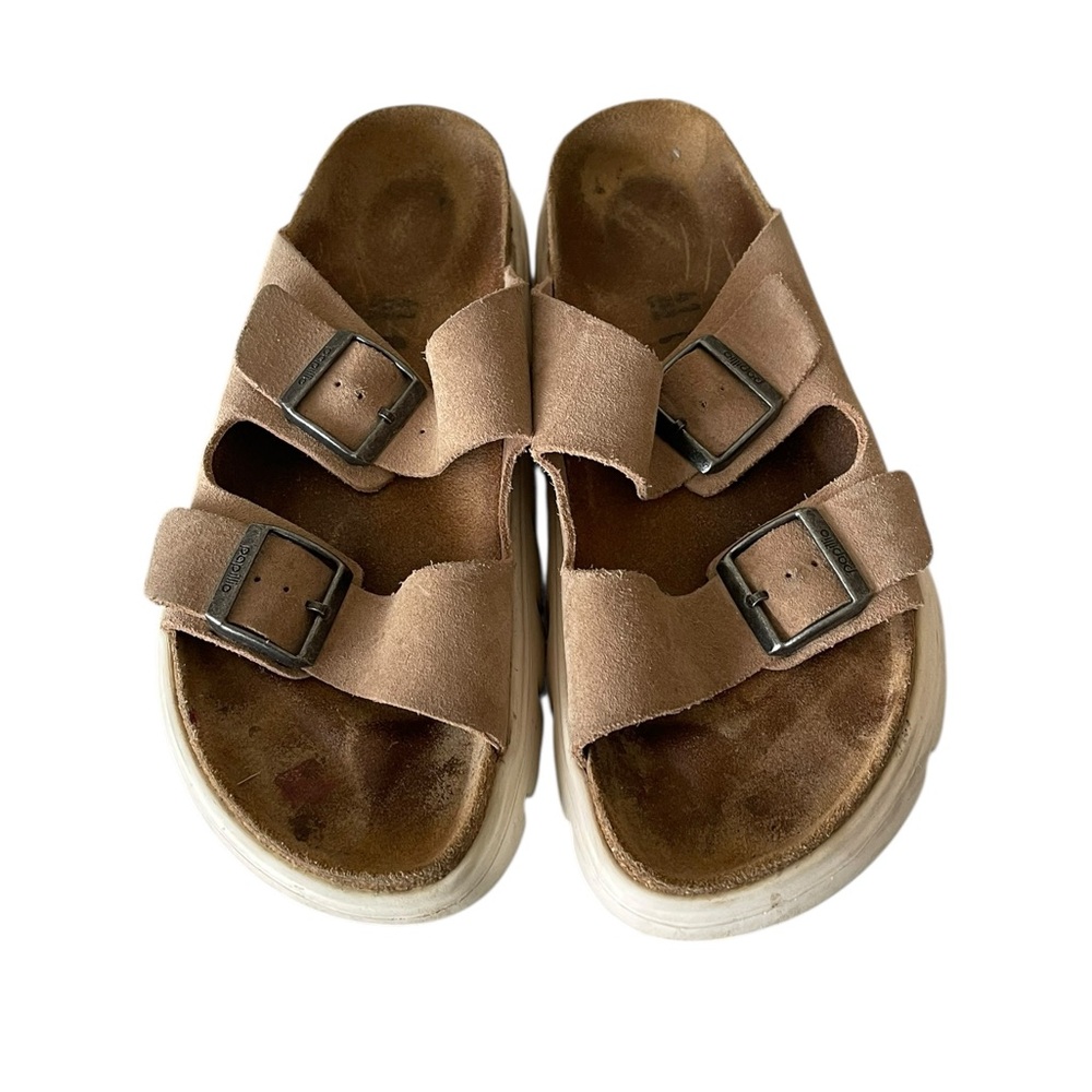 Men's Brown Double-Buckle Suede Slide Sandals